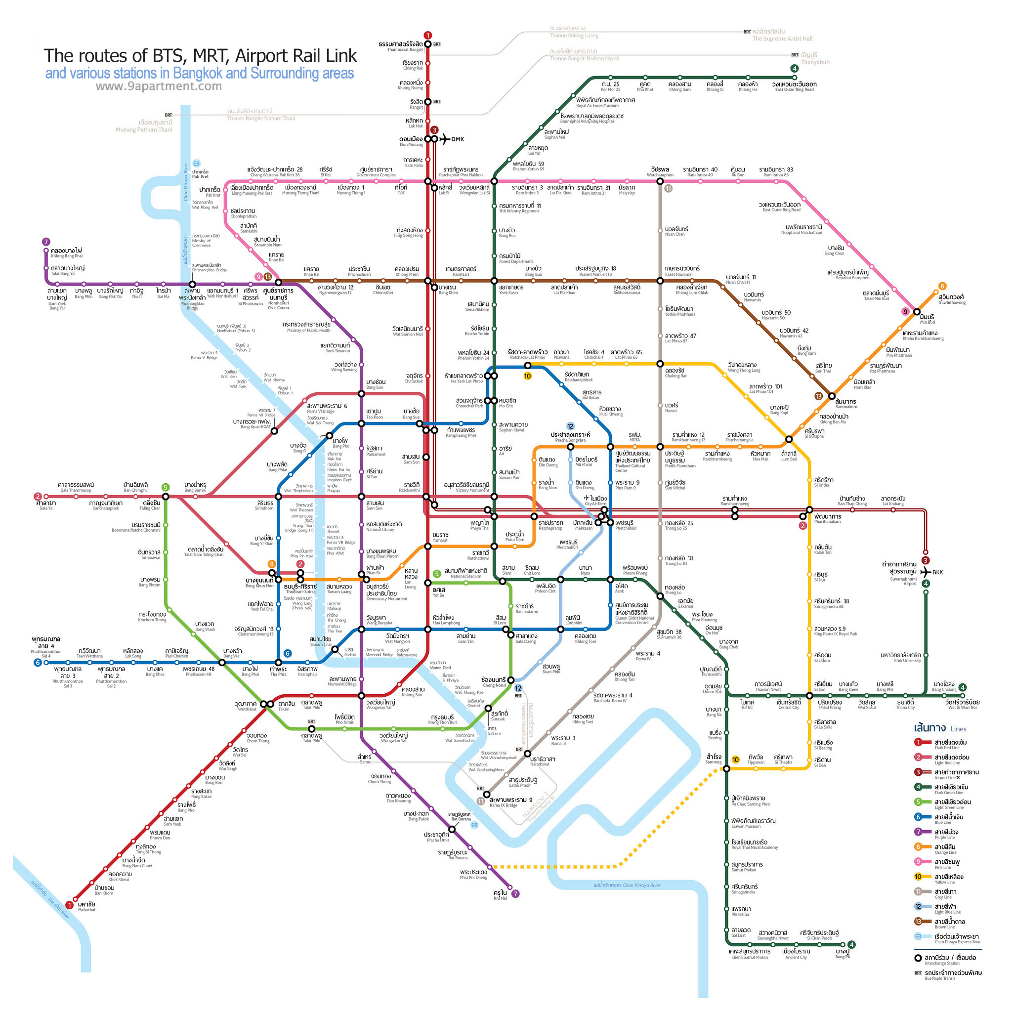 Map showing connection routes BTS and MRT | Dormitories, apartments, mansions, condos, rooms for rent